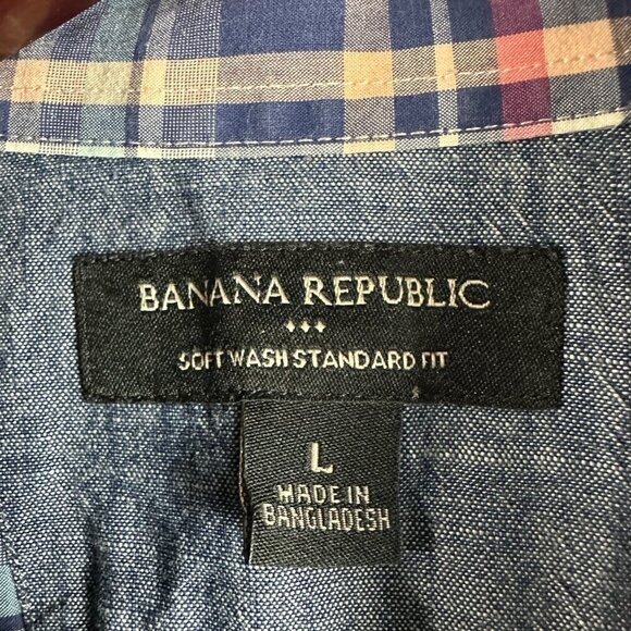 Banana Republic Shirt Mens Large Soft Wash Standard Fit Button Down Plaid Cotton - Picture 5 of 8